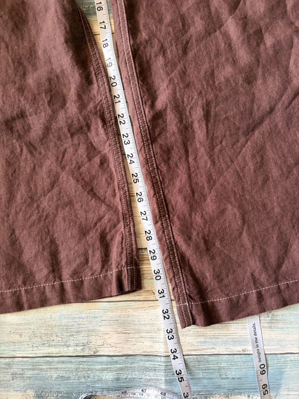 Madewell Zoe Floppy Wide-Leg Linen Pants in Dark Brown/White Stitching Size 6 - Picture 6 of 11